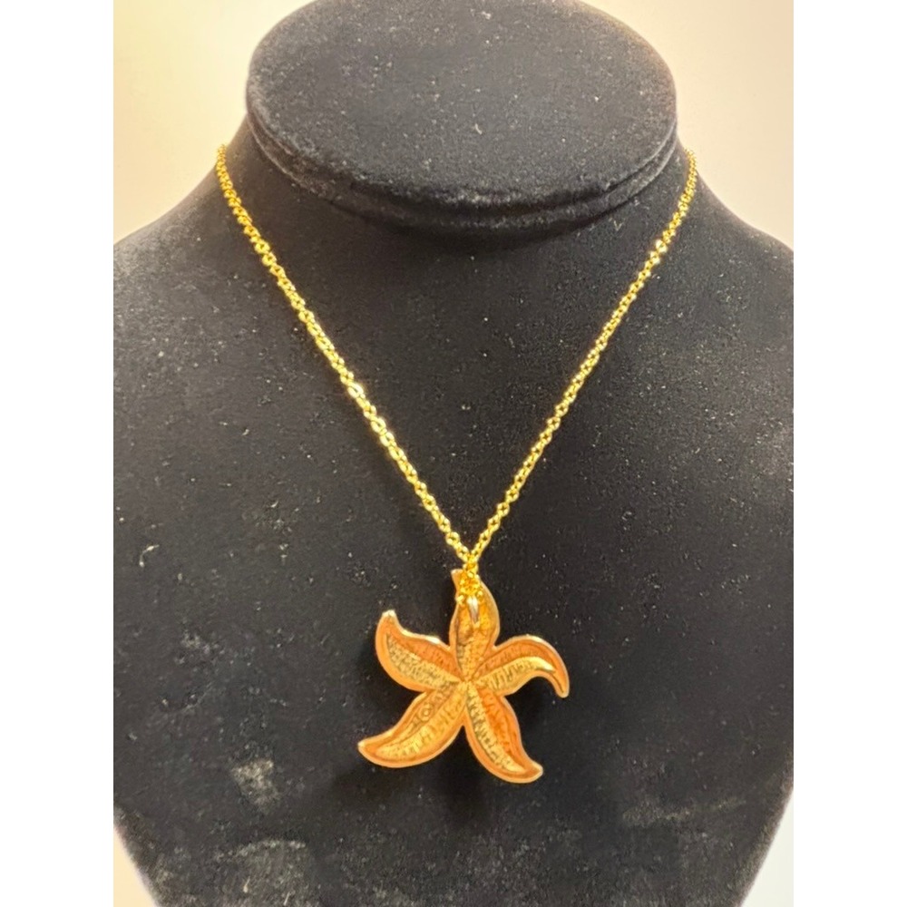 Gold Tone Starfish‎ Pendant Necklace Beach Ocean Nautical Charm